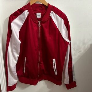 Red & White Zip-Up Sweater